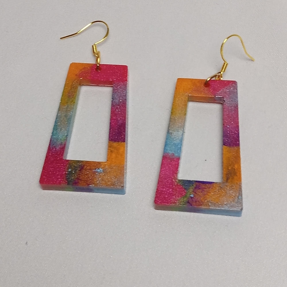 Hand Crafted Multicolor Rectangular Earrings